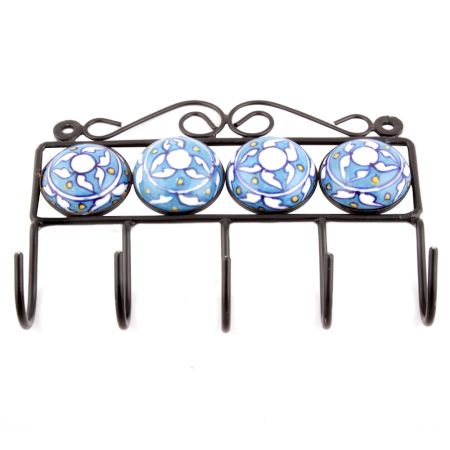 Turquoise Round Floral Tiles Hooks